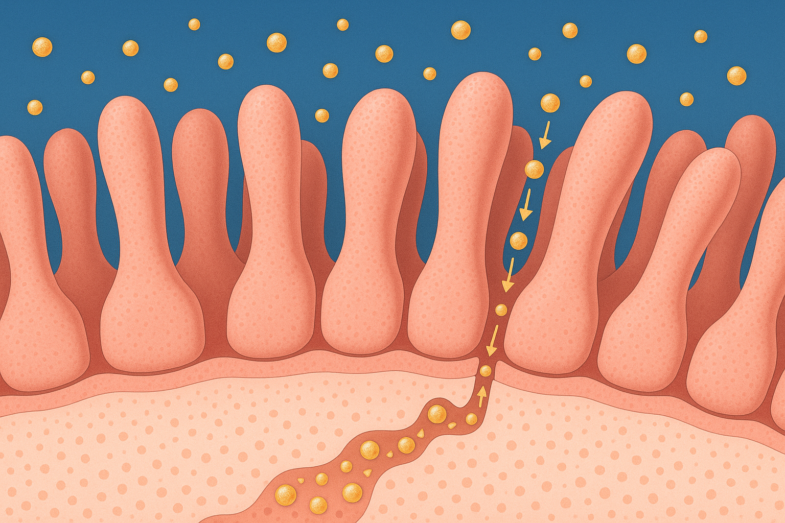 Nano-particles being absorbed through intestinal villi